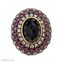 טבעת מכסף משובצת אבני זרקון צבעוניות וציפוי נחושת RG8838