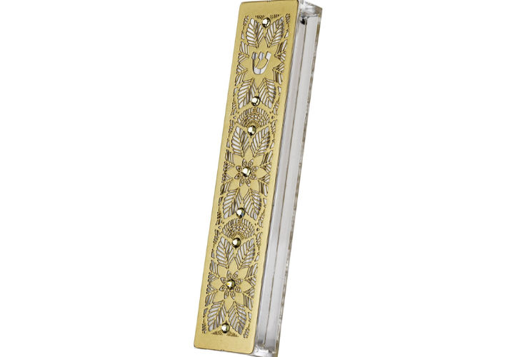 בית מזוזה ציפוי זהב דגם פרח תחרה גדול לקלף 12 ס"מ