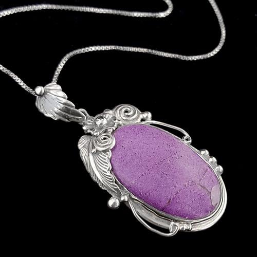 תליון כסף מעוצב, משובץ אבן סטיצ'טייט סגול T5839 | תכשיטי כסף 925 | שרשרת כסף