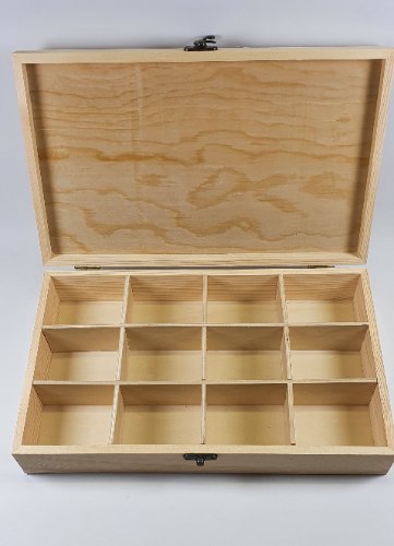 קופסה לתה מעץ אורן - 12 תאים