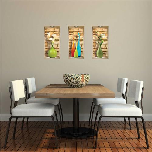 אגרטלי זכוכית צבעוניים בשילוב פרחים עם רקע אבנים דגם 131S