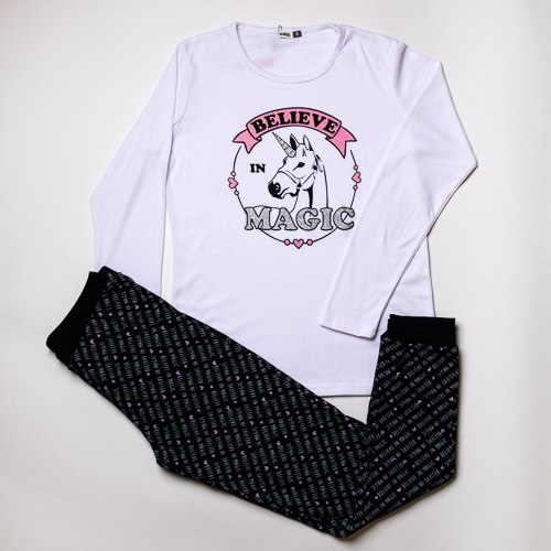 פיג'מת אינטרלוק  סוס לבנה נשים