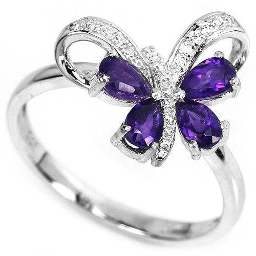טבעת כסף "פרפר" משובצת אמטיסט סגול וזרקונים RG5633 | תכשיטי כסף 925 | טבעות כסף