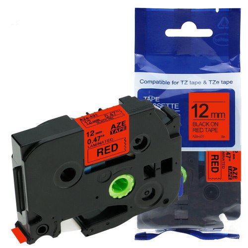 סרט סימון תואם שחור על רקע אדום Brother Compatible TZe-431 12mmx8m