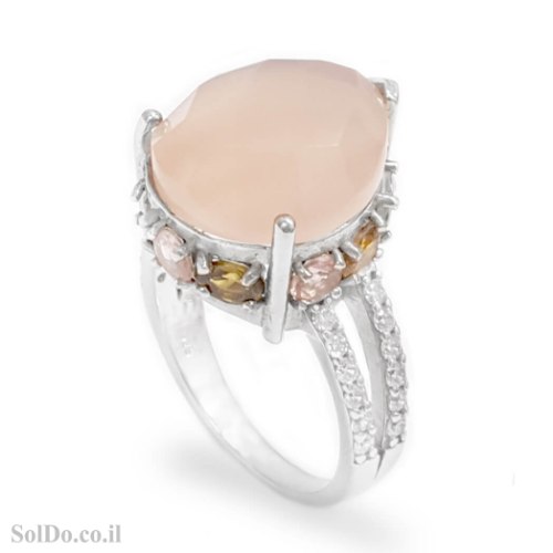 טבעת מכסף משובצת אבן רוז קוורץ ואבני טורמלין RG6226 | תכשיטי כסף 925 | טבעות כסף