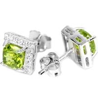 עגילי כסף צמודים מרובעים משובצים אבני פרידות  A8449 | תכשיטי כסף 925 | עגילי כסף