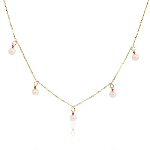 שרשרת זהב עם פנינים ואבן חן רובי