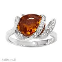טבעת מכסף בשילוב ענבר צבע קוניאק ואבני זרקון RG8690 | תכשיטי כסף 925