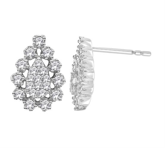 עגילי זהב לבן 14 קראט משובצים יהלומים