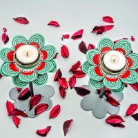 פמוטים גבוהים דגם עלי כותרת - טורקיז