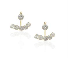 עגילי זהב צמודים עם מניפת זרקונים נופלת