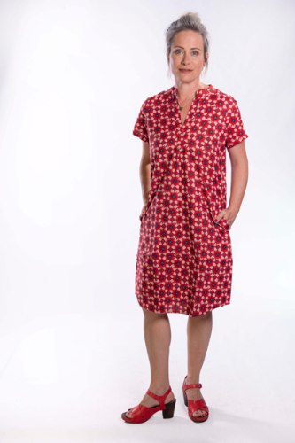 שמלת גלביה קצרה כותנה באדום