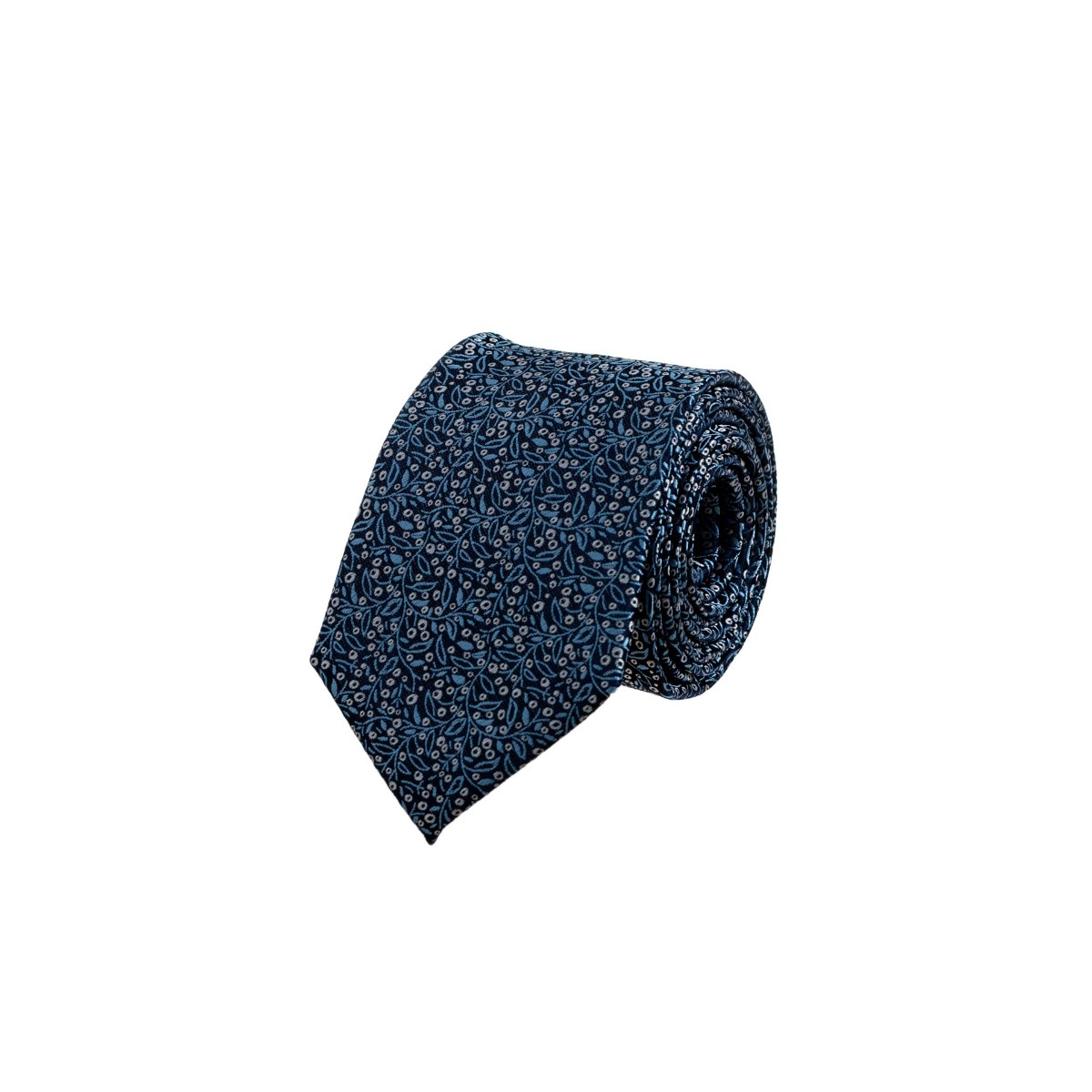 עניבה עלים תכלת על מצע כחול