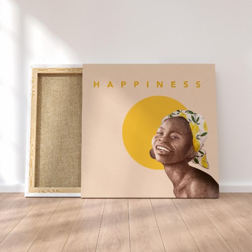 HAPPINESS - הדפס ציור על קנבס ריבועי