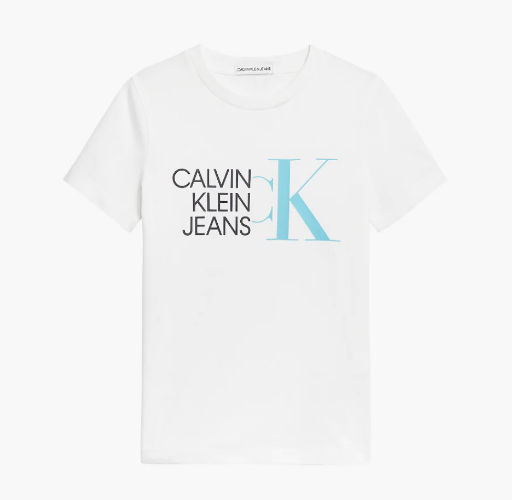 טי שירט לבנה CALVIN KLEIN לוגו תכלת - מידות 4-16