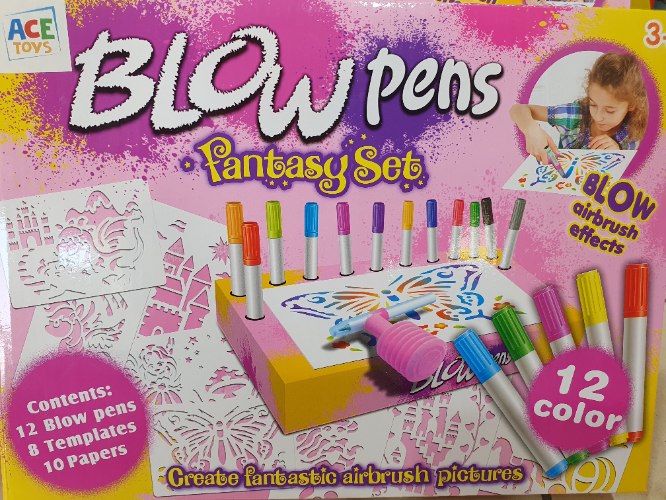 Blow pens סט יצירה עם שבלונות ו12 צבעים
