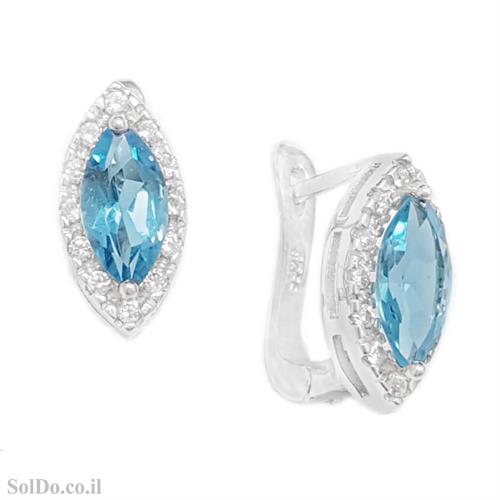 עגילי כסף משובצים אבני טופז כחולות וזרקונים A8791 | תכשיטי כסף 925 | עגילי כסף