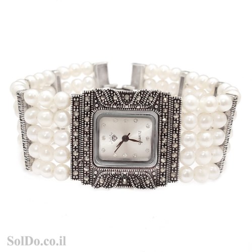 שעון מכסף מעוצב פנינים משובץ מרקזטים SH3269 | תכשיטי כסף