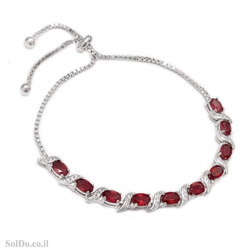 צמיד כסף משובץ אבני רובי ואבני זרקון Z3145 | תכשיטי כסף 925 | צמידי כסף