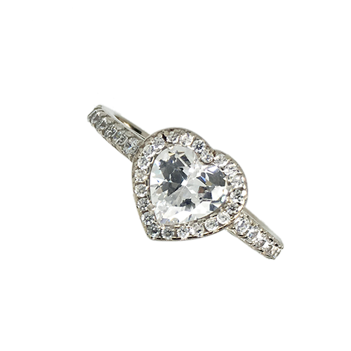 טבעת ילדות ונערות זהב לבן 14K לב משובץ OP07150047601