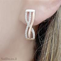 עגילים מכסף מצופים זהב 9K משובצים אבני זרקון A8740 | תכשיטי כסף 925