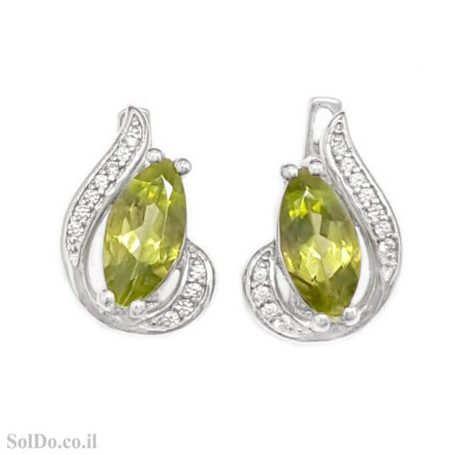 עגילים מכסף משובצים אבני פרידוט ואבני זרקון A9002 | תכשיטי כסף 925 | עגילי כסף