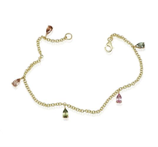 צמיד זהב צ'ארמס עם אבני טורמלין טיפה בצבעים שונים