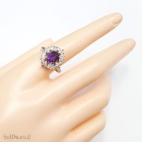 טבעת מכסף משובצת אבן אמטיסט ואבני זרקון RG6300 | תכשיטי כסף 925 | טבעות כסף