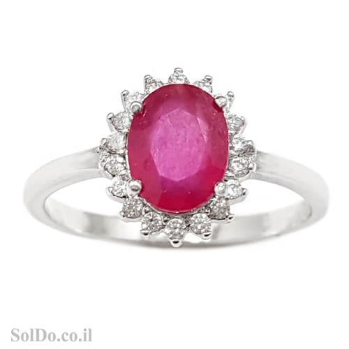 טבעת מכסף משובצת אבן רובי אדומה ואבני זרקון קטנות  RG6000 | תכשיטי כסף 925 | טבעות כסף
