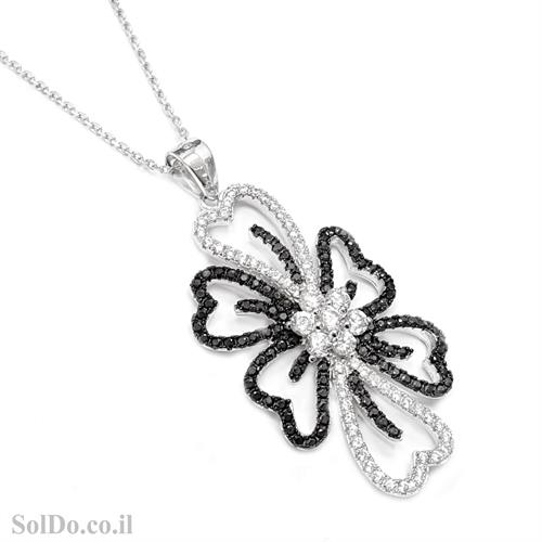 תליון מכסף משובץ  אבני זרקון שחורות ולבנות T6106 | תכשיטי כסף