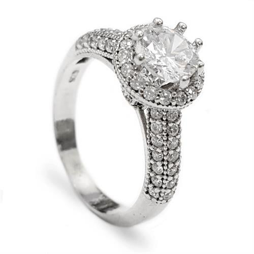 טבעת כסף משובצת זרקון סוליטר 7mm  ואבני זרקון בצדדים RG5572 | תכשיטי כסף | טבעות כסף