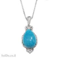 תליון מכסף  משובץ אבן טורקיז ואבני זרקון T6075 | תכשיטי כסף