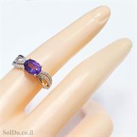 טבעת מכסף משובצת אבן אמטיסט וזרקונים RG8761 | תכשיטי כסף 925 | טבעות כסף