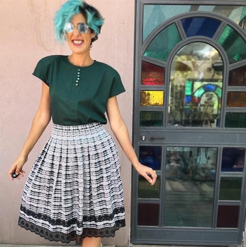 חצאית פליסה כותנה שחור לבן מידה M