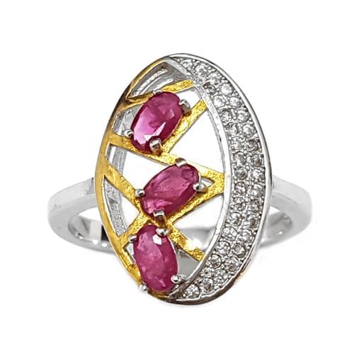 טבעת כסף משובצת אבני רובי ואבני זרקון קטנות  RG5907 | תכשיטי כסף 925 | טבעות כסף