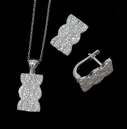 עגילים ותליון כסף משובצים זרקונים S1458 | תכשיטי כסף 925 | עגילי כסף | שרשרת כסף