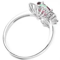 טבעת כסף משובצת אבן גרנט אדומה ופרחי אמייל  RG5704 | תכשיטי כסף 925 | טבעות כסף