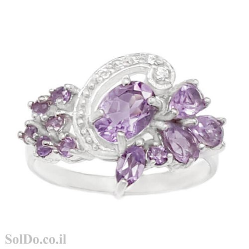 טבעת מכסף משובצת אבני אמטיסט ואבני זרקון RG6298 | תכשיטי כסף 925 | טבעות כסף