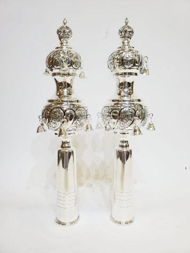 רימונים לספר תורה אשכנזי ציפוי כסף טהור איכותי עיטור מסולסל