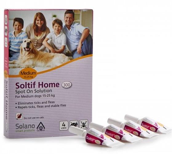 סולאנו סולטיף לכלב במשקל 15-25 קג למניעת פרעושים וקרציות 4 יחידות