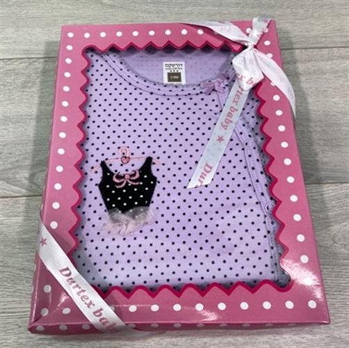 אוברול טריקו ארוך + כובע - נקודות סגול לילך