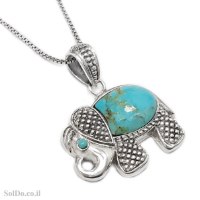 תליון מכסף מעוצב משובץ אבן טורקיז דגם "פיל" T6202 | תכשיטי כסף