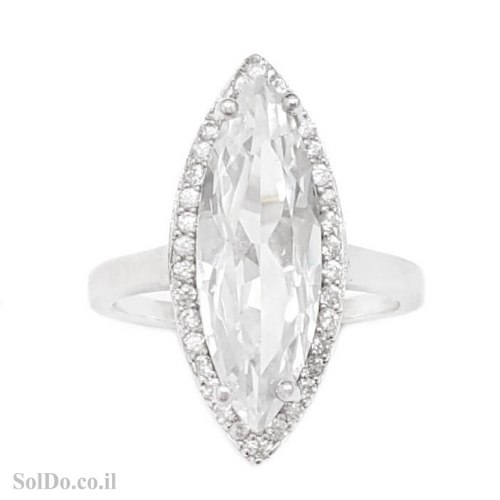 טבעת מכסף משובצת אבן זרקו גדולה ואבני זרקון  RG6204 | תכשיטי כסף | טבעות כסף