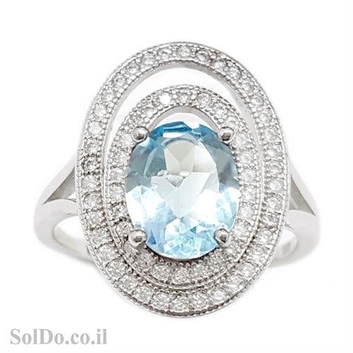טבעת מכסף משובצת אבן טופז כחולה  וזרקונים RG5984 | תכשיטי כסף 925 | טבעות כסף