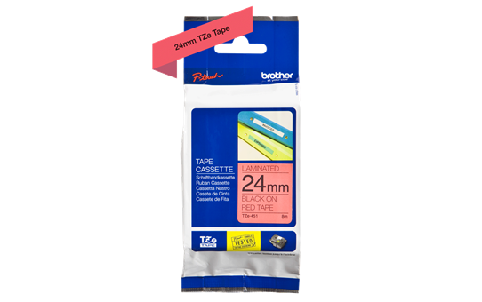 סרט סימון מקורי שחור על רקע אדום Brother TZe451 Labelling Tape Cassette 24mmx8m