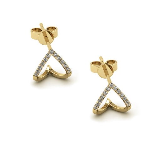 עגילי זהב משולש יהלומים 0.15 קראט