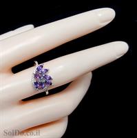 טבעת כסף משובצת אבני אמטיסט וזרקונים RG1664 | תכשיטי כסף 925 | טבעות כסף