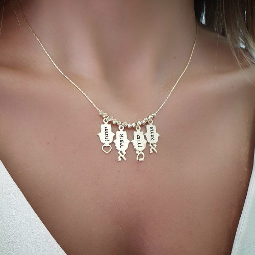 שרשרת חמסות קטנות עם חריטה "אמא" ולב דגם LA341