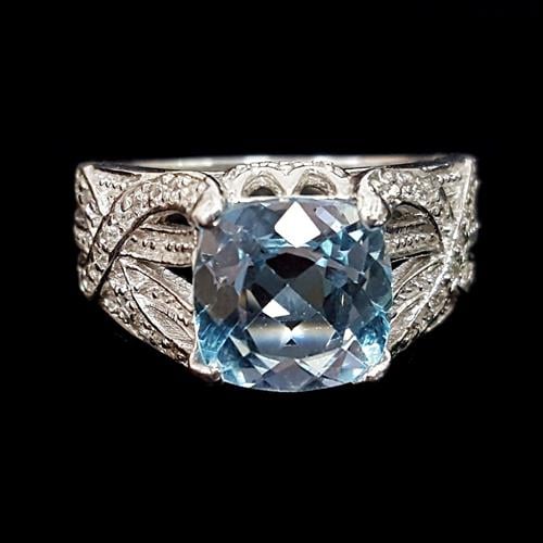 טבעת כסף משובצת טופז כחול ואבני זרקון לבנות RG2430 | תכשיטי כסף 925