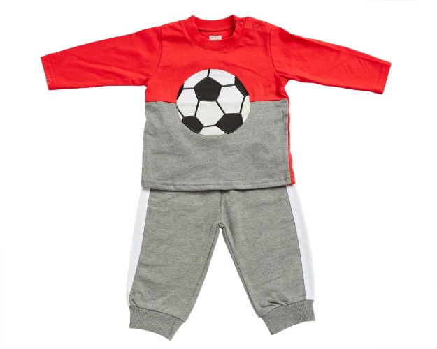 חליפת מעבר כדורגל אדום-אפור מלאנג' מכנס פרנצ׳ טרי